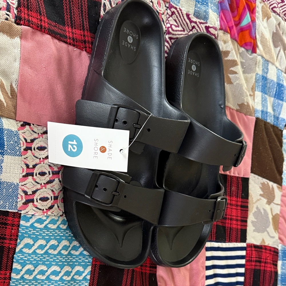 Shade & Shore Double Strap Black Slides women’s size 12